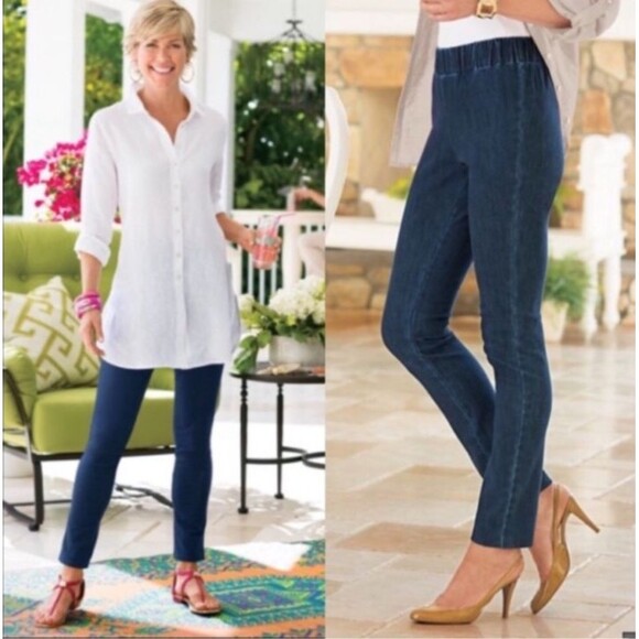 Soft Surroundings 2AW42 Dark Wash Denim Pull On Metro Legging Jeans sz M - Picture 1 of 16